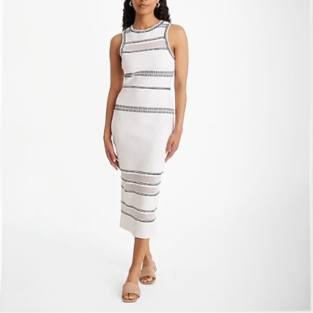 Textured Body Contour Midi Dress by Express - Size Small - Black & White Striped